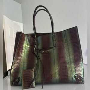 Balenciaga Iridescent Green and Purple Snake Skin Tote